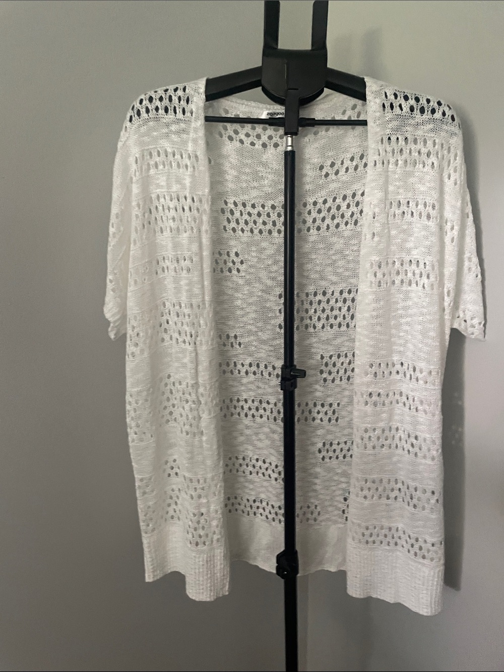 zeagoo White Open-Knit Short Sleeve Cardigan